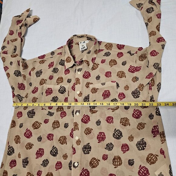 X-Girl Big Apple Women Top Blouse Shirt Size M Beige Chiffon Button Up Long Slee - Picture 9 of 14